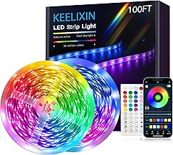 KEELIXIN LED Lights Strip for Bedroom 100ft,LED Lights,Bluetooth LED Stirp Lights,RGB Lights,Lumiere LED,Rope Lights,Room Lights for Bedroom with Smart APP & Remote Control,Room Decor,2 Rolls 50ft