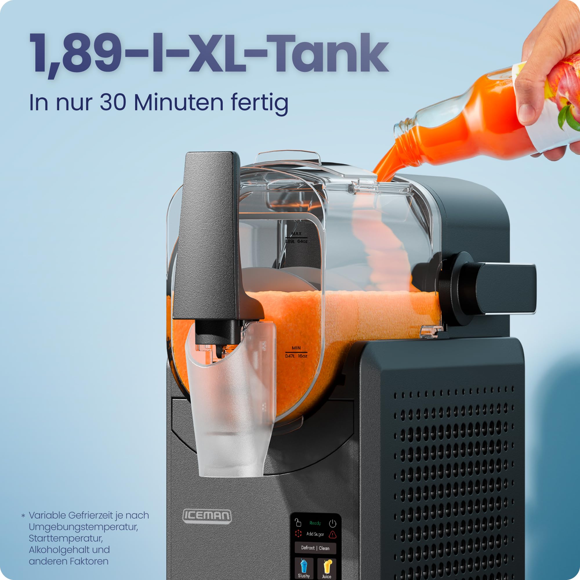 Iceman 1,9L Slushie-Maschine, 5 Voreinstellungen, kein Eis & kein Mixen | für Margaritas, Frappes & Shakes, Touchscreen, einfacher Dosierhebel, Schwarz