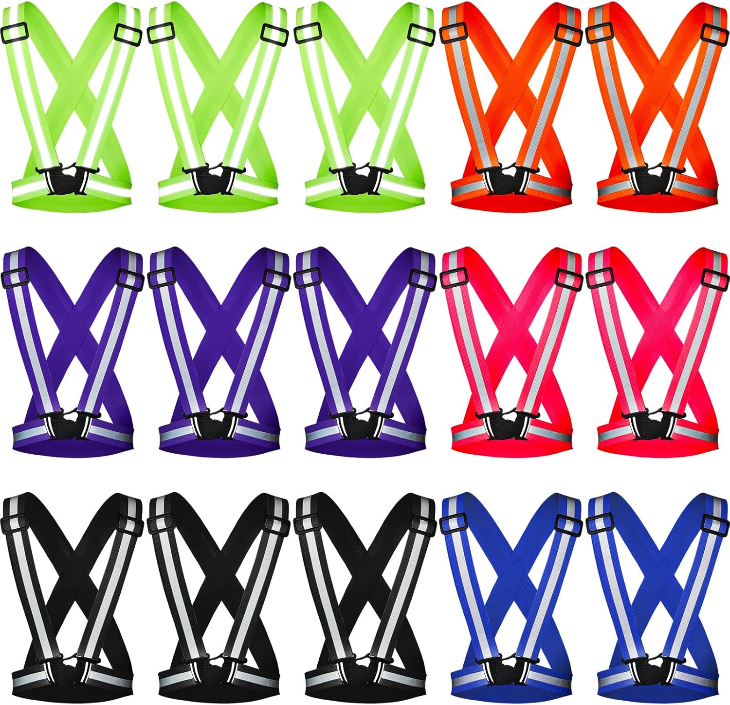 Macarrie 15 Pcs High Visible Reflective Running Vest Bulk Adjustable Safety Vest Elastic Straps Gear Night Walking Outdoor