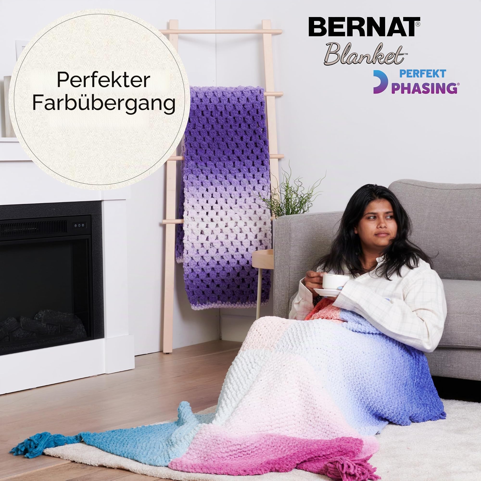 Bernat Blanket Perfect Phasing Garn, 2er-Pack à 299,37 g, 100% Polyester, Nr. 6 Super Bulky, 201 m, für Stricken, Häkeln, Handarbeiten und Amigurumi, Tiefblaue Torte