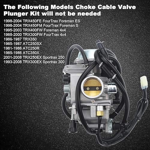 Miniatura 5 de Carburador Rancher 350 400 con kit de émbolo de válvula de cable estrangulador especialmente para Honda FourTrax Rancher 350 00-06, FourTrax Rancher
