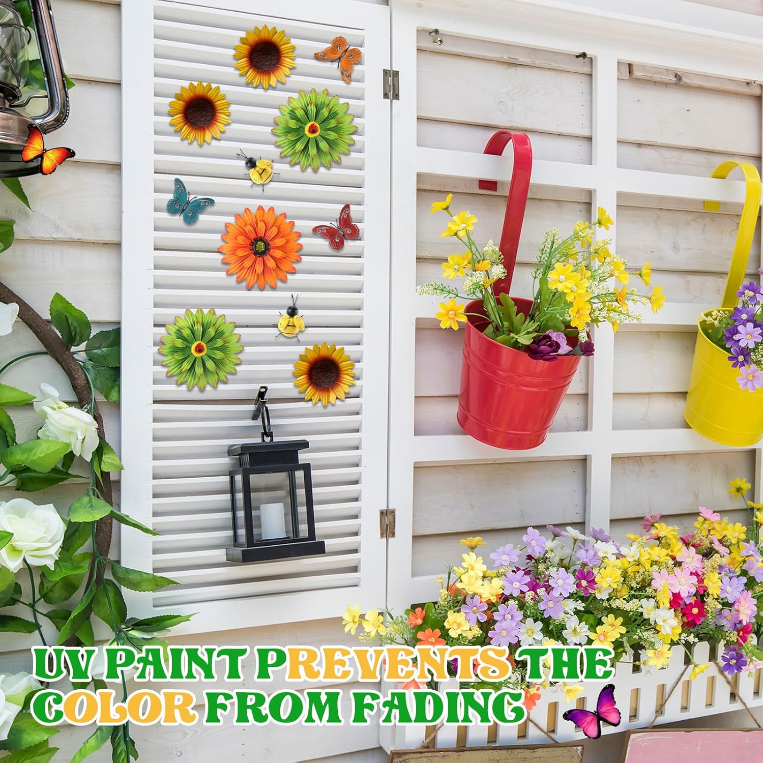 Therwen 10 Pcs Metal Wall Art Decor Metal Sunflower Bee Butterfly Backyard Decorations Hanging Sunflower Kitchen Bathroom Decor for Indoor, Outdoor, Living Room, Bedroom