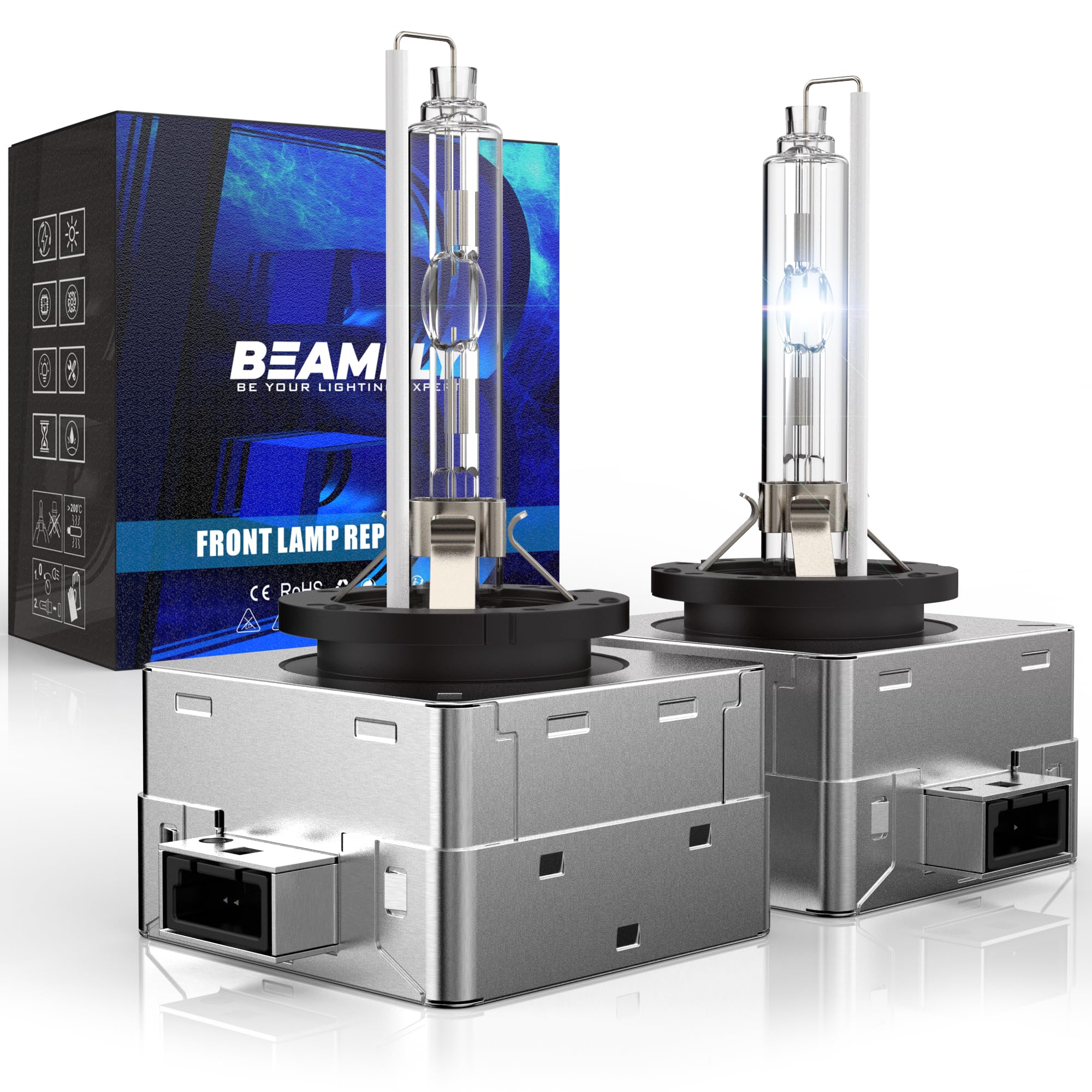 D1S Lampadine Xeno 4500LM, BEAMFLY Kit di Conversione per Fari HID Auto, Luce Abbagliante o Anabbagliante, 6000K Luci Bianca Forte Fredda