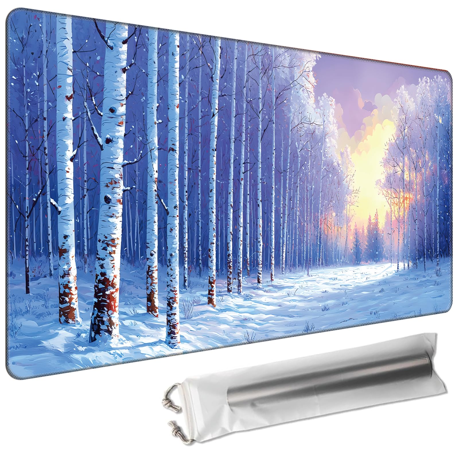 Cdkfxjy MTG Playmat 27.5 x 15.7in Includes Storage Bag,TCG Playmat with Soft Surface Premium Non-Slip Rubber Backing Stitched Edges Durable Gaming Mat,Snow Birch Trees — image 1
