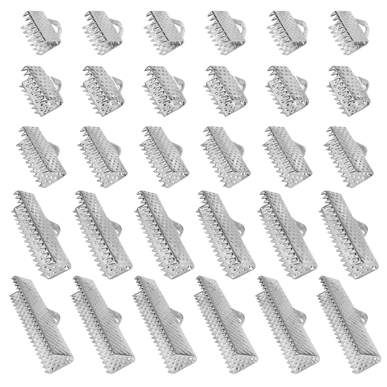 TOAOB 100 Pieces Silver Tone Metal Crimp End Tape Crimp Clamps 5 Sizes End Closure for DIY Jewelry Making 8 mm 10 mm 13 mm 20 mm 25 mm