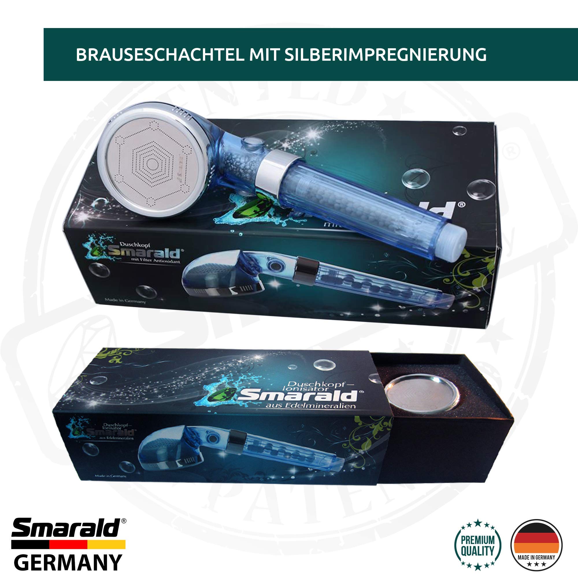 Alcachofa de ducha con filtro antiedad integrado de Smarald® perfecto para el cuidado del cabello y la piel.