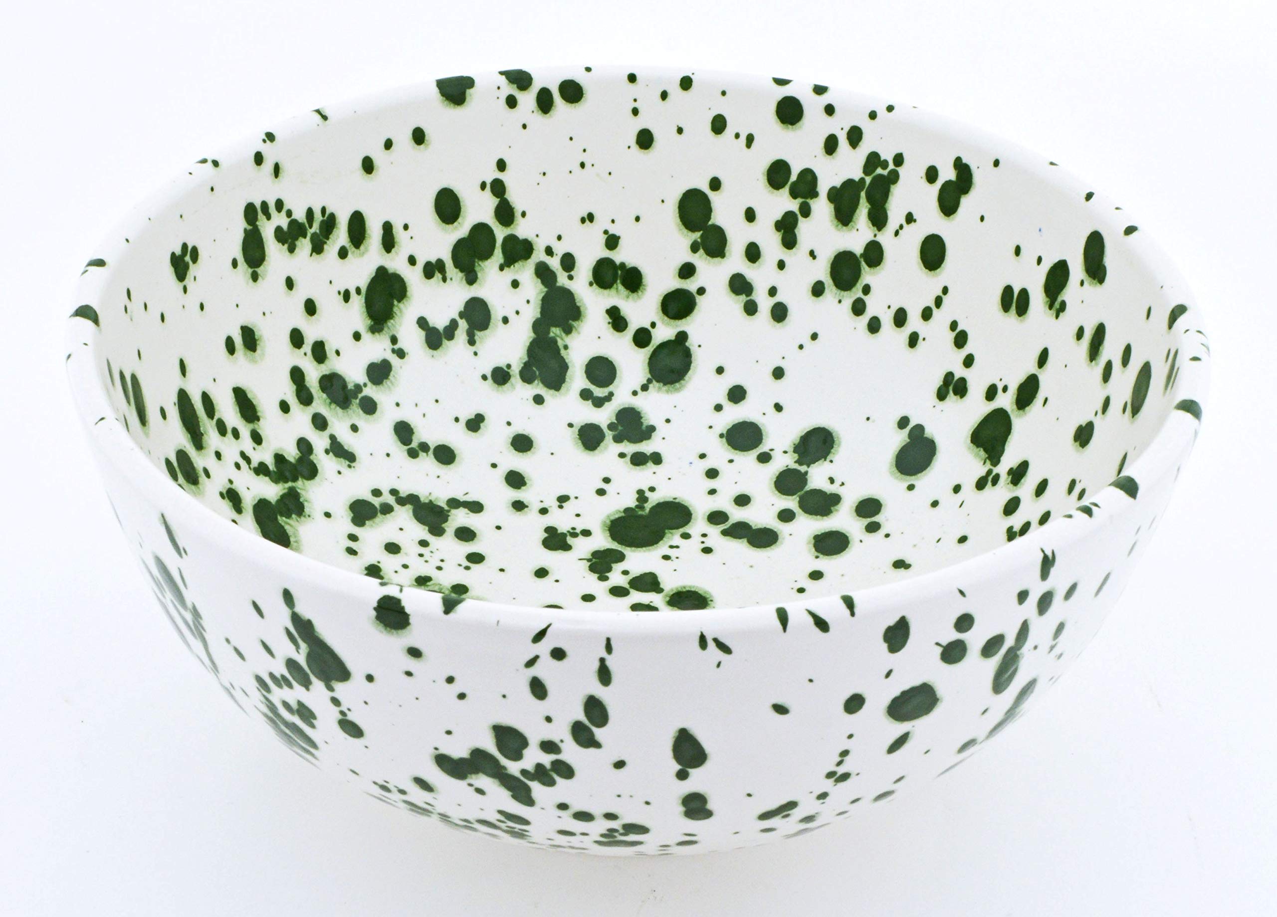 Cuenco cerámico verde mate pintado a mano de 26 cm con diseño exclusivo exclusivo