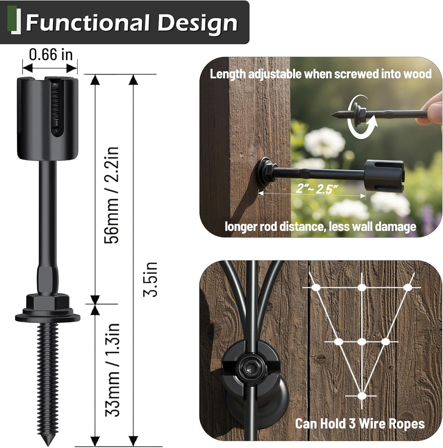 12-Set Black 1/8" Wire Trellis for Climbing Plants Outdoor with 53ft Vinyl Coated Cable, T316 Stainless Steel Wall Wire Trellis Kit