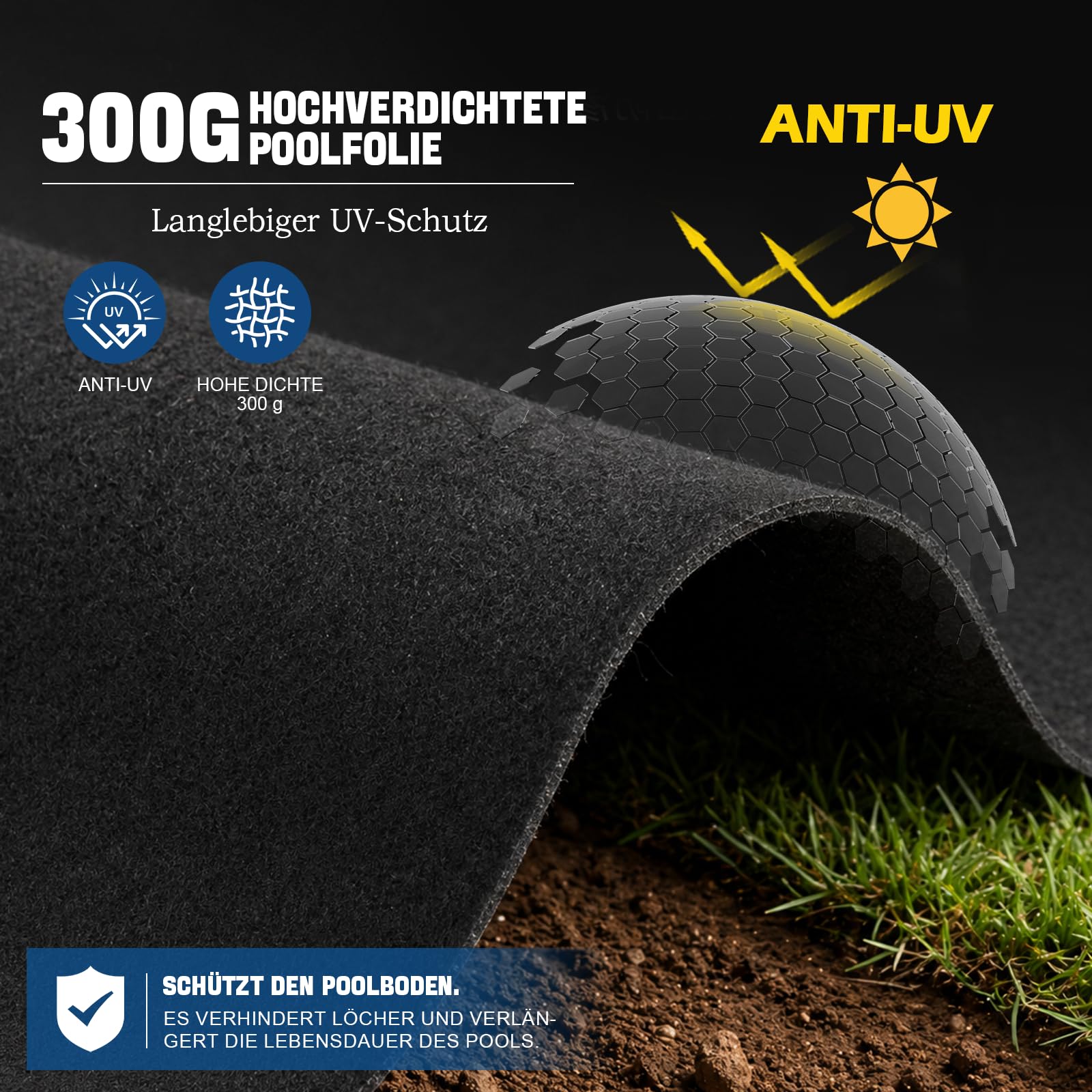 Lona de suelo para piscinas, cubierta de suelo para piscina, 400 cm cuadrada, alfombrilla de piscina plegable, resistente a los rayos UV y resistente al desgarro, lona protectora para el suelo