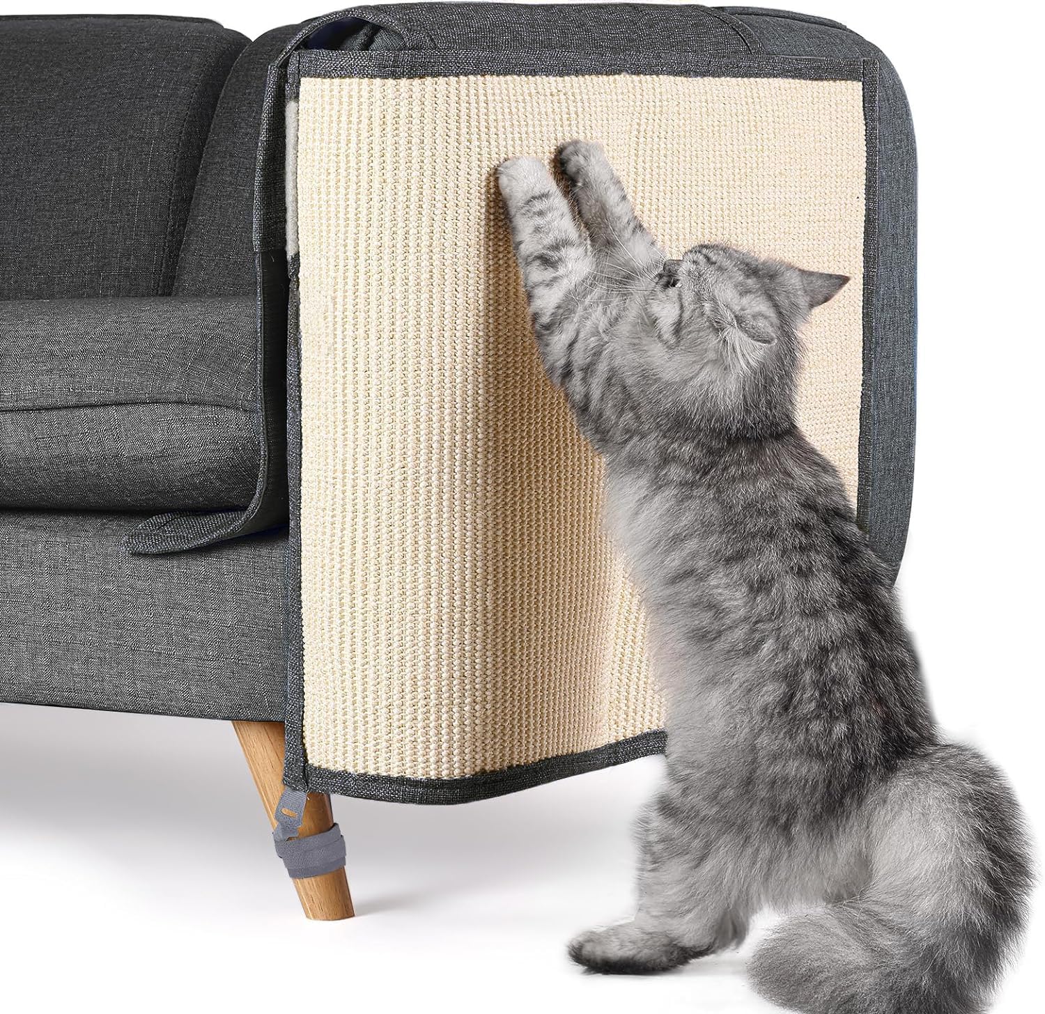 Moonmen Large Furniture Protectors from Cats - Couch Protector from Cat Claws with Sisal Scratching Pad Anti Cat Scratch Furniture Couch Sofa Corner (Dark Grey, Left)