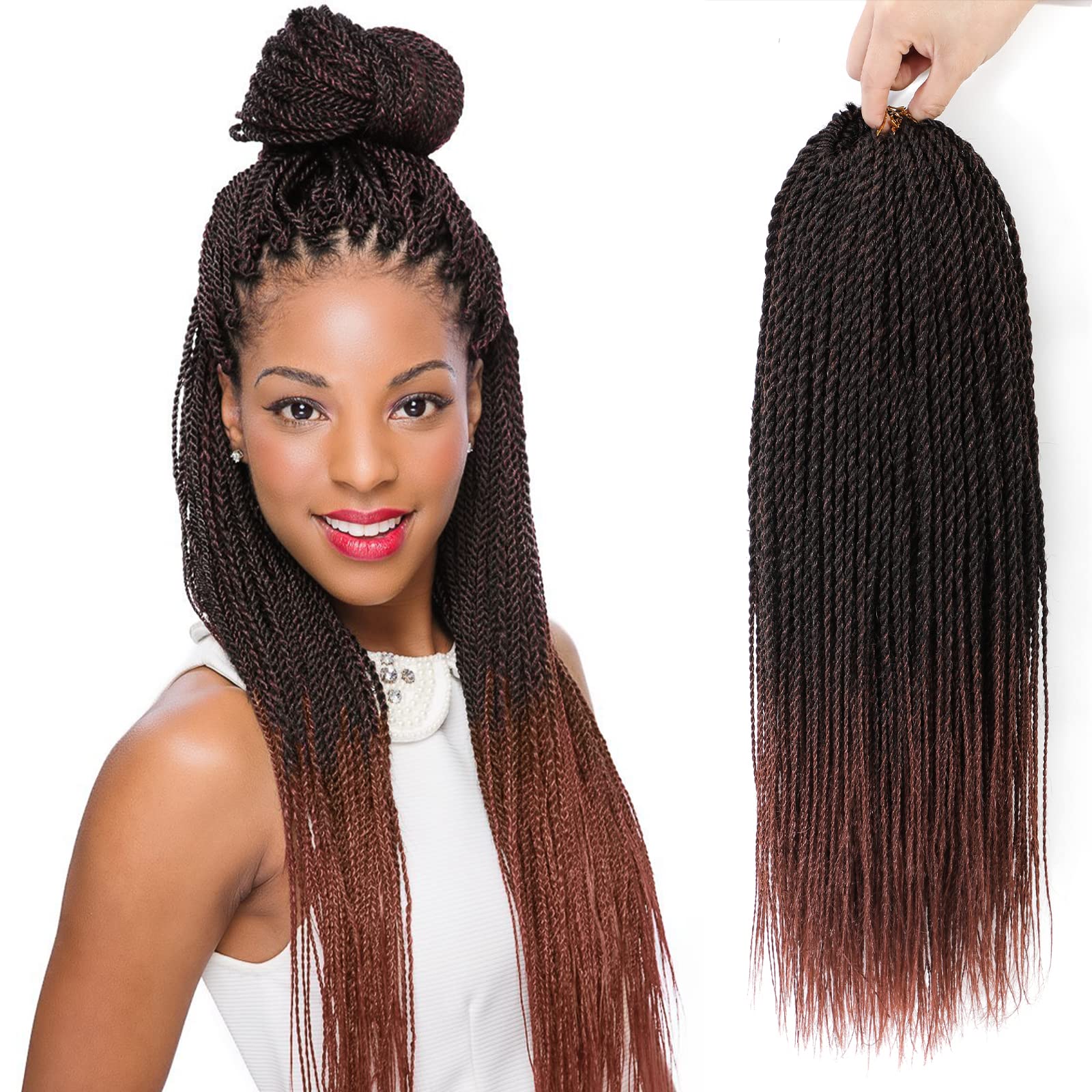 NAYOO Auburn Senegalese Twist Crochet Hair 18 Inch 8 Packs Braids Crochet Hair Pre-Looped, 35 Strands/Pack Cooper Crochet Twist Hot Water Setting,