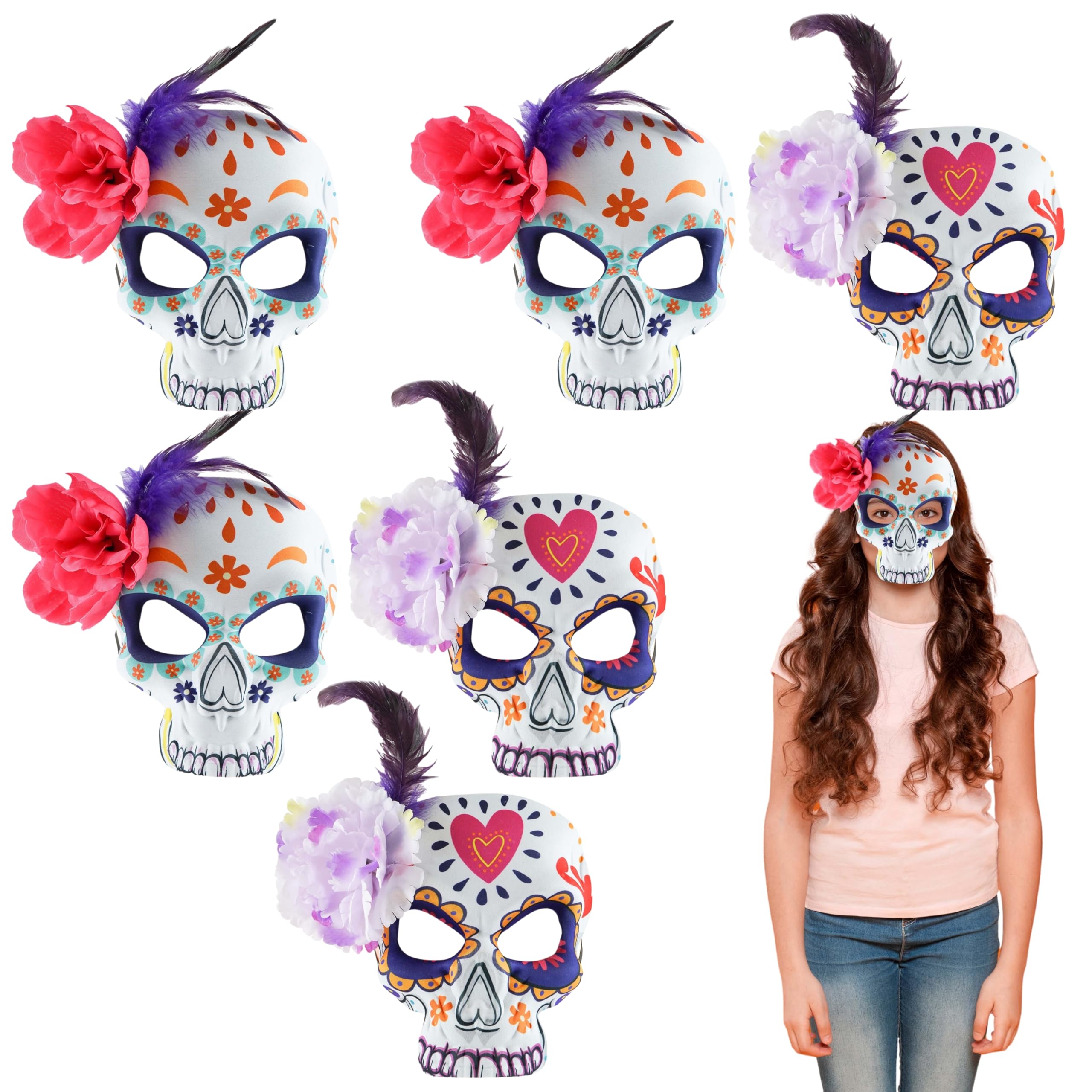 HOVUK Sugar Skull Full Face Mask, Day of The Dead Masquerade Mask, Fancy Dress Halloween Costume Accessory for Women, Men Holiday