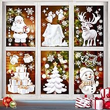 Christmas Window Stickers, Norvens 190PCS 3D Christmas Window Clings Large White Double Sides Xmas Window Decals for Glass Windows Christmas Party Decorations, 9 Sheets