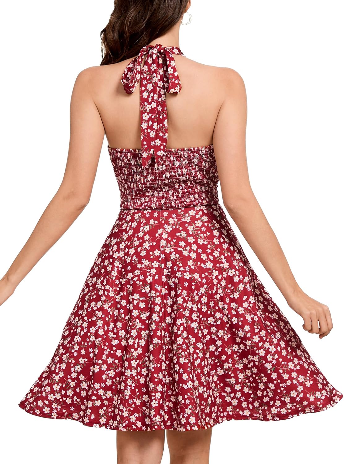 Women's Sexy Sundress Halter V Neck Tie Back Sleeveless Ruffle Mini Short Summer Beach Dresses - Image 5