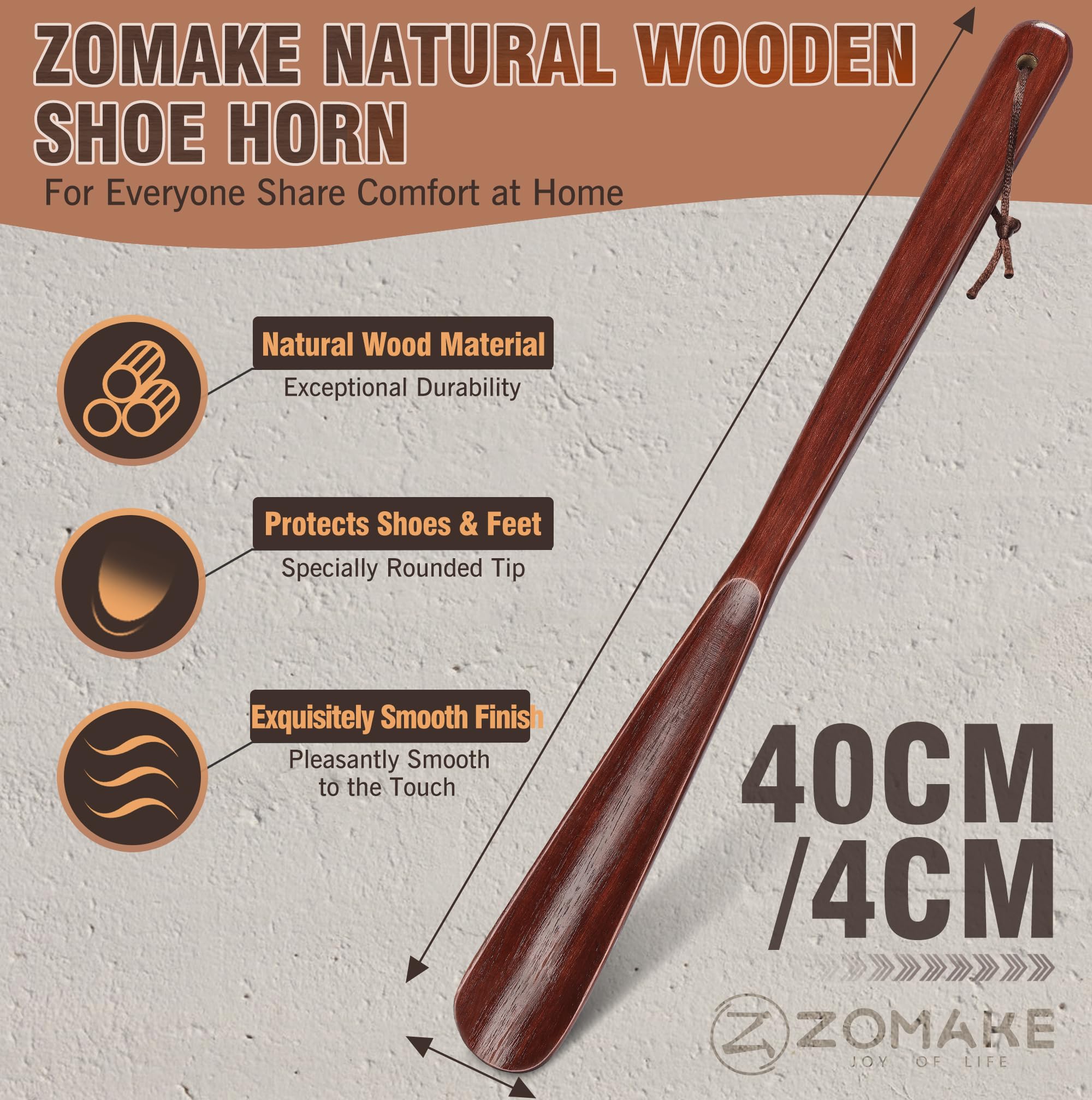 ZOMAKE Calzador de Zapatos Madera,Calzadores de Madera 38 cm 40 cm 70 cm Calzador Mango Largo para Mujer Ancianos Niños Hombre,Calzadores Zapatos Estable