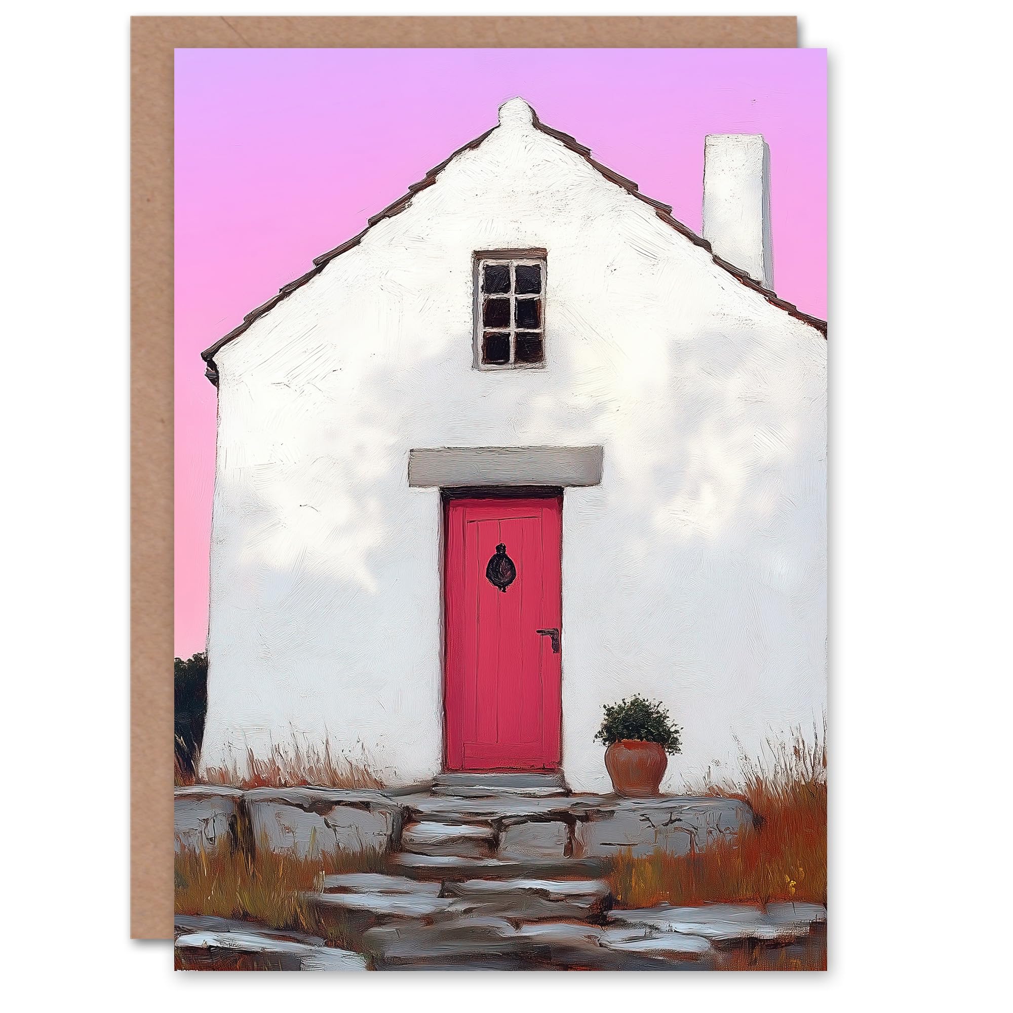 Scottish White Bothy Cottage With Red Front Door Birthday Greeting Card