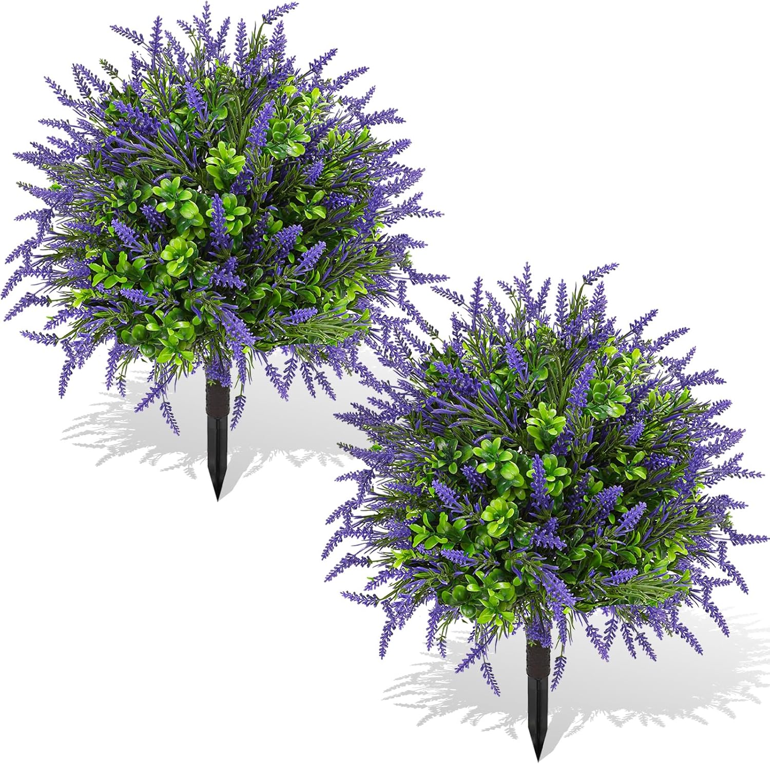 Artificial Topiary Lavender Ball Tree Outdoor Plants with Ground Spike 22"- UV Resistant Faux Shrubs, Eucalyptus Fake Plants for Indoor & Garden, Yard, Porch, Patio Decor Purple Green