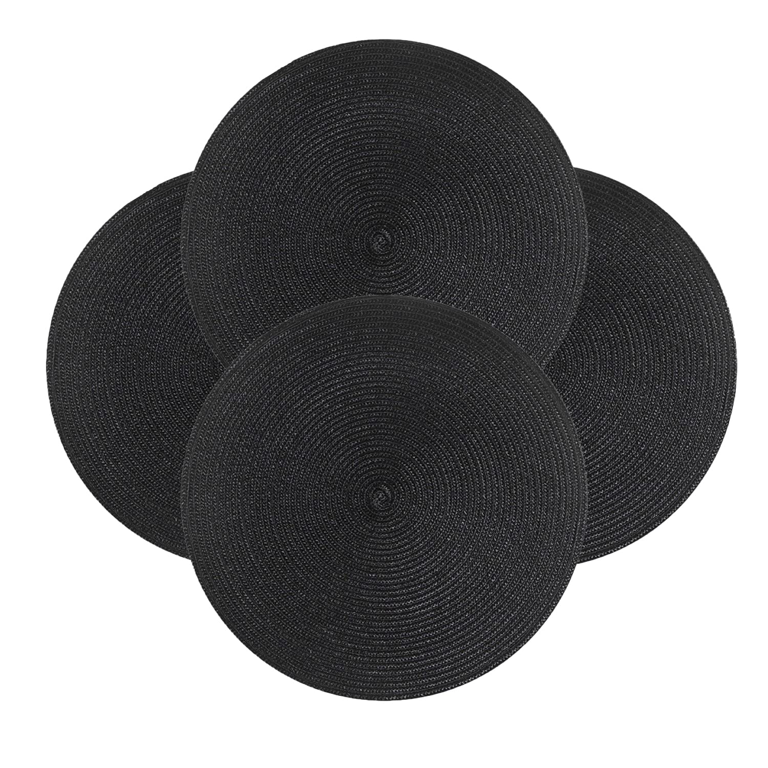 AMARED Classic Round Braided Placemats Set of 4 Round Table Mats for Dining Tables 13 inch Diameter Washable (Black, 4)