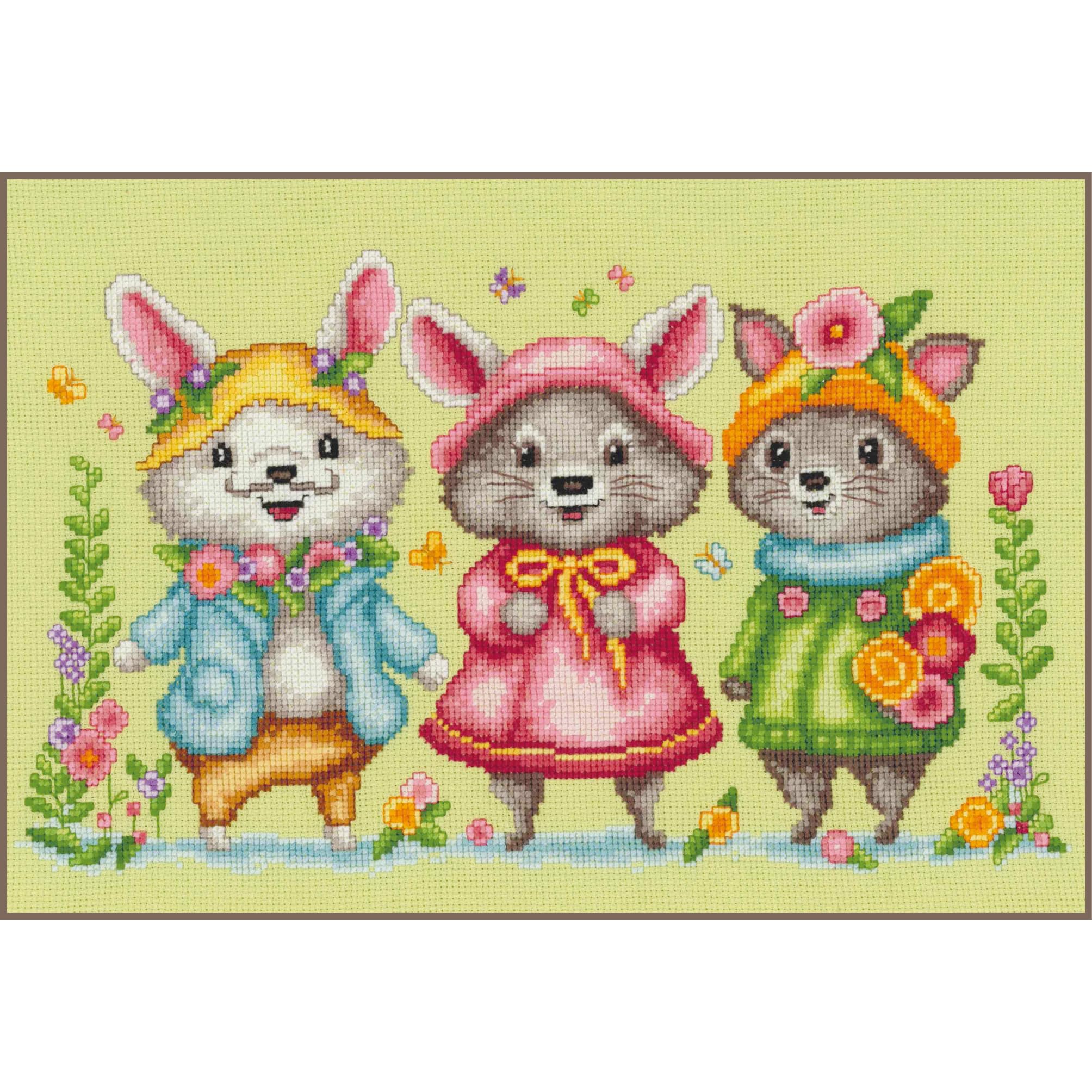 VERVACO Haft Krzyżykowy Liczony Zestaw Obraz do Haftu MAŁE ZWIERZĘTA Zrób to Sam Zestaw Kreatywny dla Dorosłych 28 x 18 cm Dekoracja Ścienna DIY Cross Stitch Kit