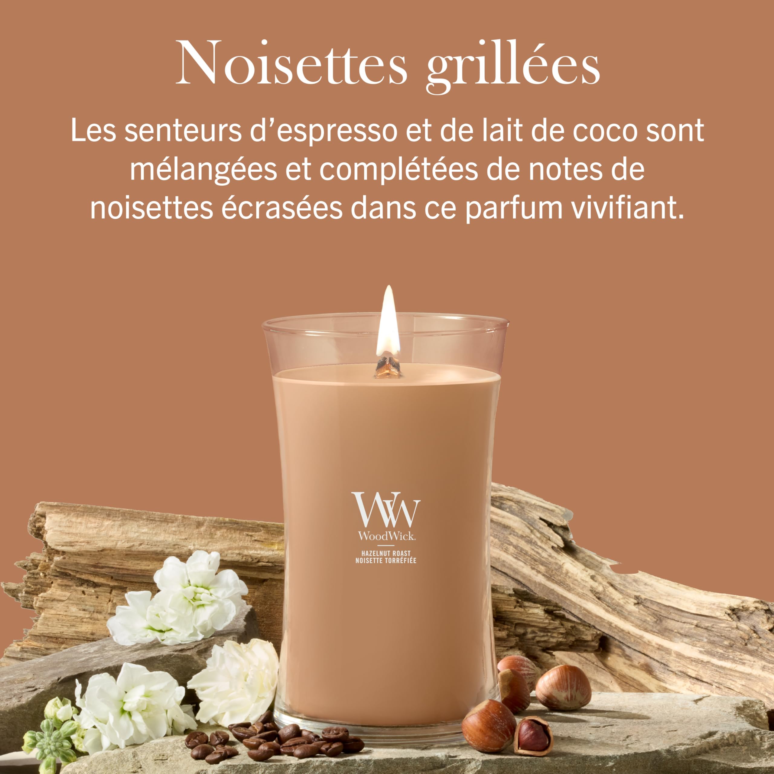 WoodWick Bougie parfumée | Grande bougie sablier | Noisettes grillées | Cadeaux parfaits pour femmes