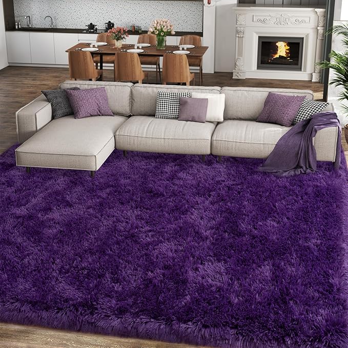 Alfombra Shaggy Morada 4x6 Pies para Dormitorio, No Deslizable miniatura 4
