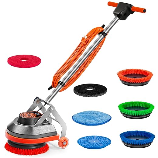 Commercial Floor Scrubber Machine, 13" Heavy Duty Orbital Floor Cleaner Buffer and Polisher- Deep Cleaning Hard Floors and Carpets with Ease, 3 Brushes & 3 Cleaning Pads, Orb-6