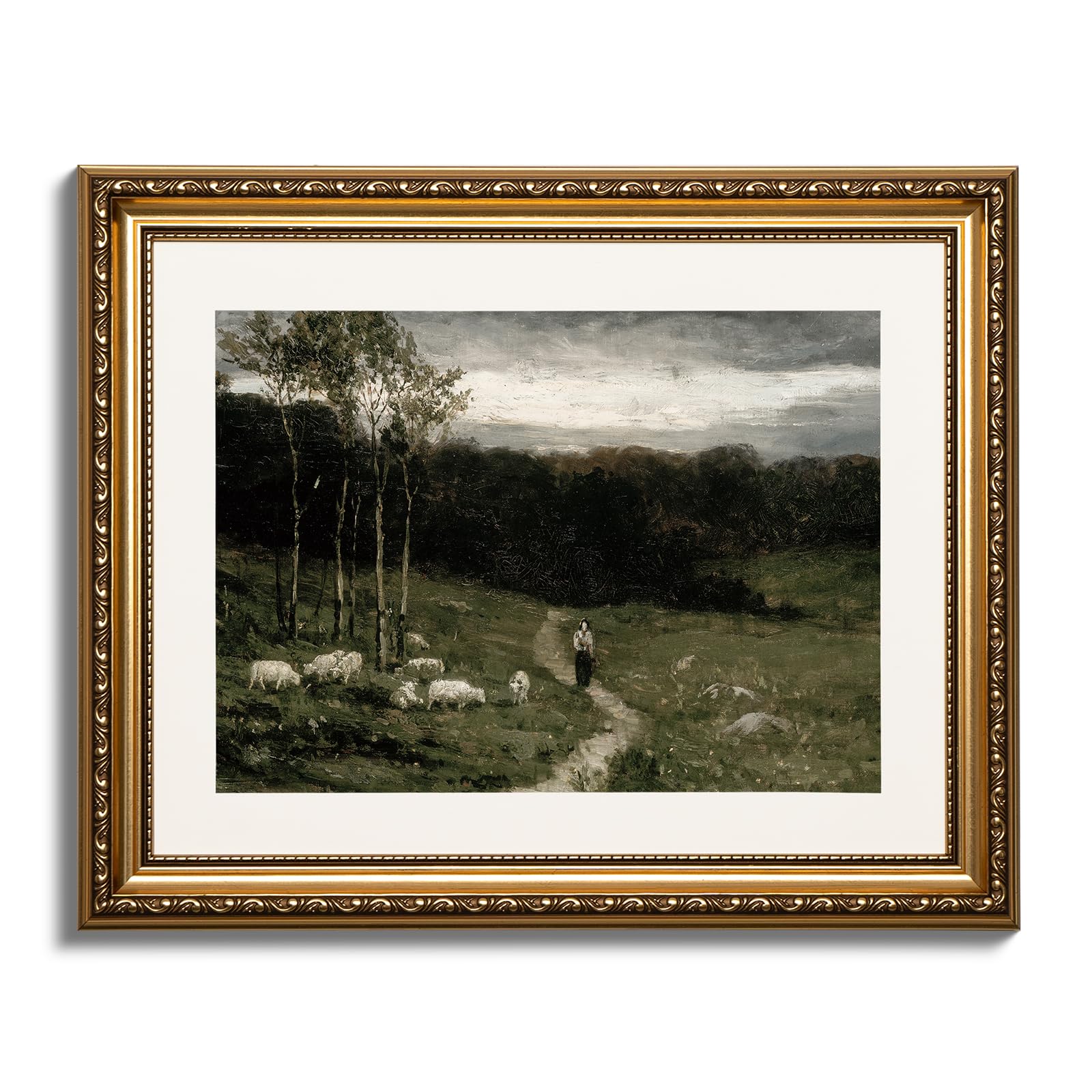 ARPEOTCY Vintage Gold Framed Wall Art, Nature Scenery Path Retro Paintings, Canvas Prints Artwork with Antique Frame, Victorian Wall Picture Decor for Room Gallery Living Room 13x16 inch