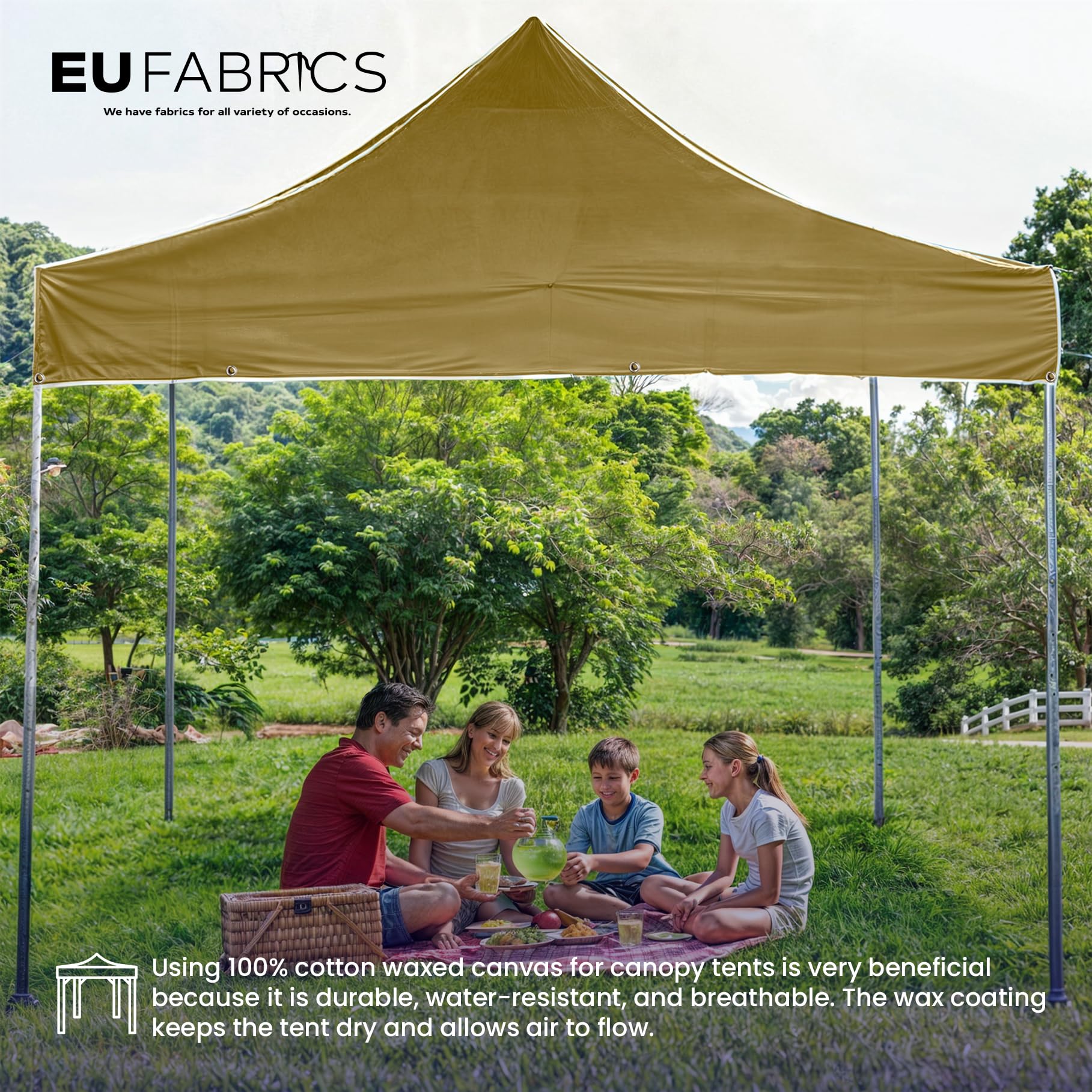 EU Fabrics Bâche en toile de coton | Housse imperméable et résistante pour meubles de jardin | Idéale pour bateau, tente et abri de camping | Bâche d'extérieur 100 % coton ciré (1,4 m x 2 m)