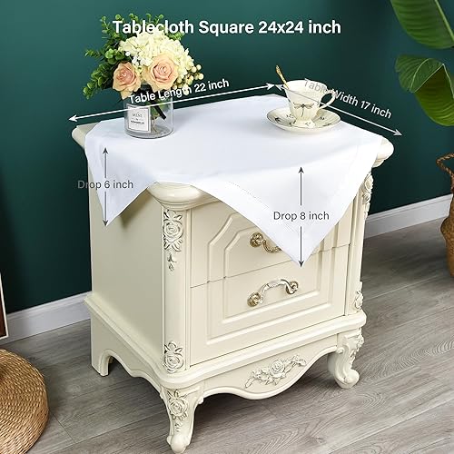 Miniatura 2 de NEWISHER Mantel cuadrado pequeño de lino sintético neutro con borde de vainica, color blanco sólido, para comedor, cocina, fiesta, vacaciones,