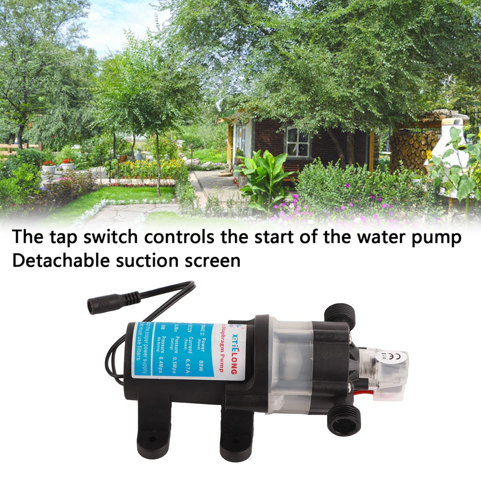 Pompa acqua autoadescante Pompa a membrana a pressione acqua 12V con filtro staccabile per applicazioni agricole con tubi giardino