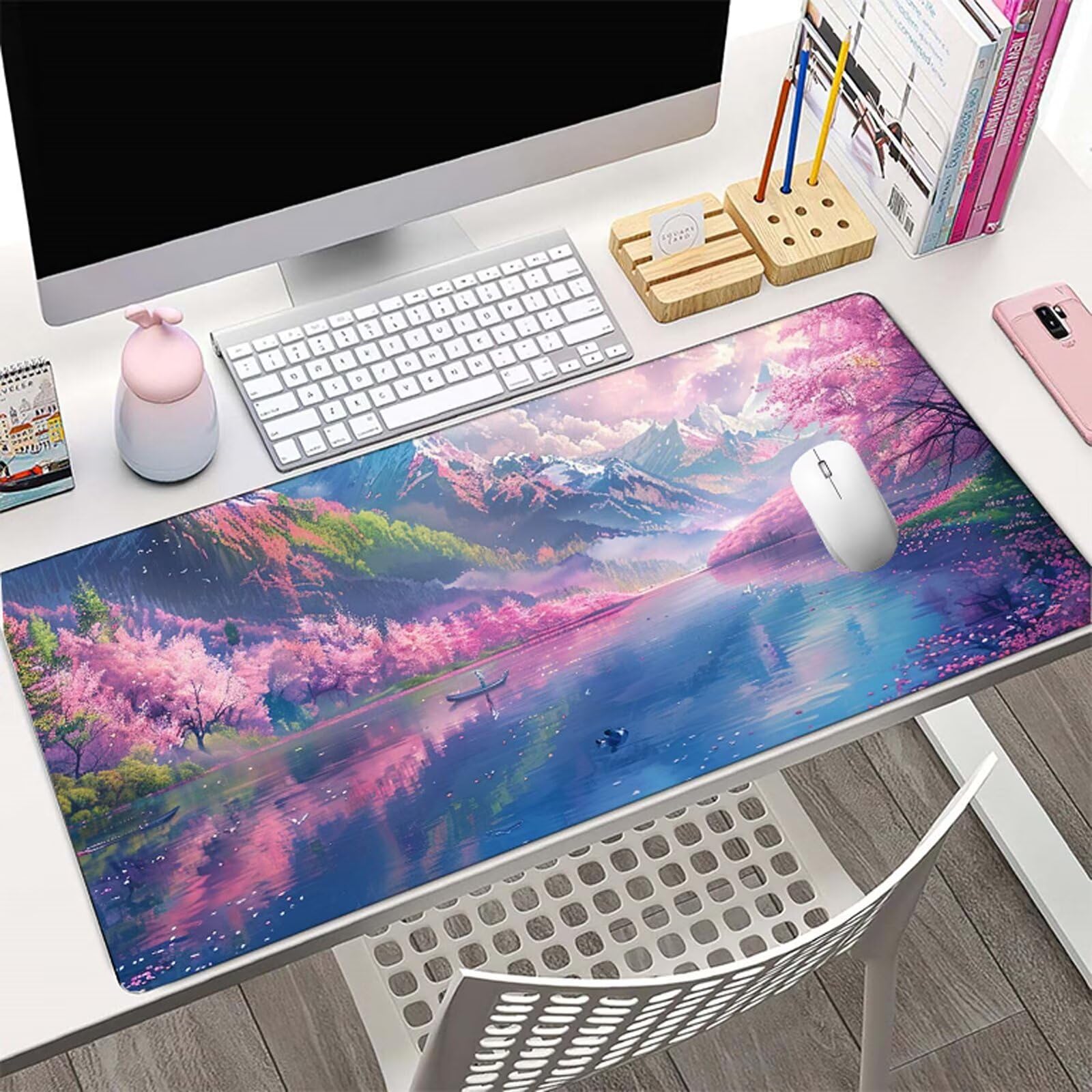 Paisaje Alfombrilla Ratón XXL 150x80 cm Mouse Pad Grande Gaming Lago Alfombrilla Escritorio Antideslizante, Protector de Mesa para Ordenador y Teclado, Alfombrilla Gamer con Bordes Cosidos W6-387