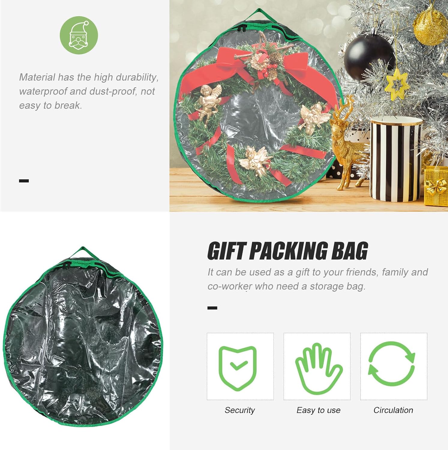 Ipetboom Christmas Wreath Storage Bag with Window 30cm Round Garland Organizer Foldable Wreath Container for Holiday Decoration Storage