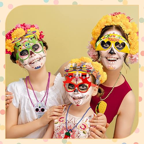 Miniatura 6 de 36 piezas de decoraciones de fiesta mexicana incluyen 12 sombreros de sombrero, 12 lentes, 12 collares de cuentas del Cinco de Mayo, suministros de