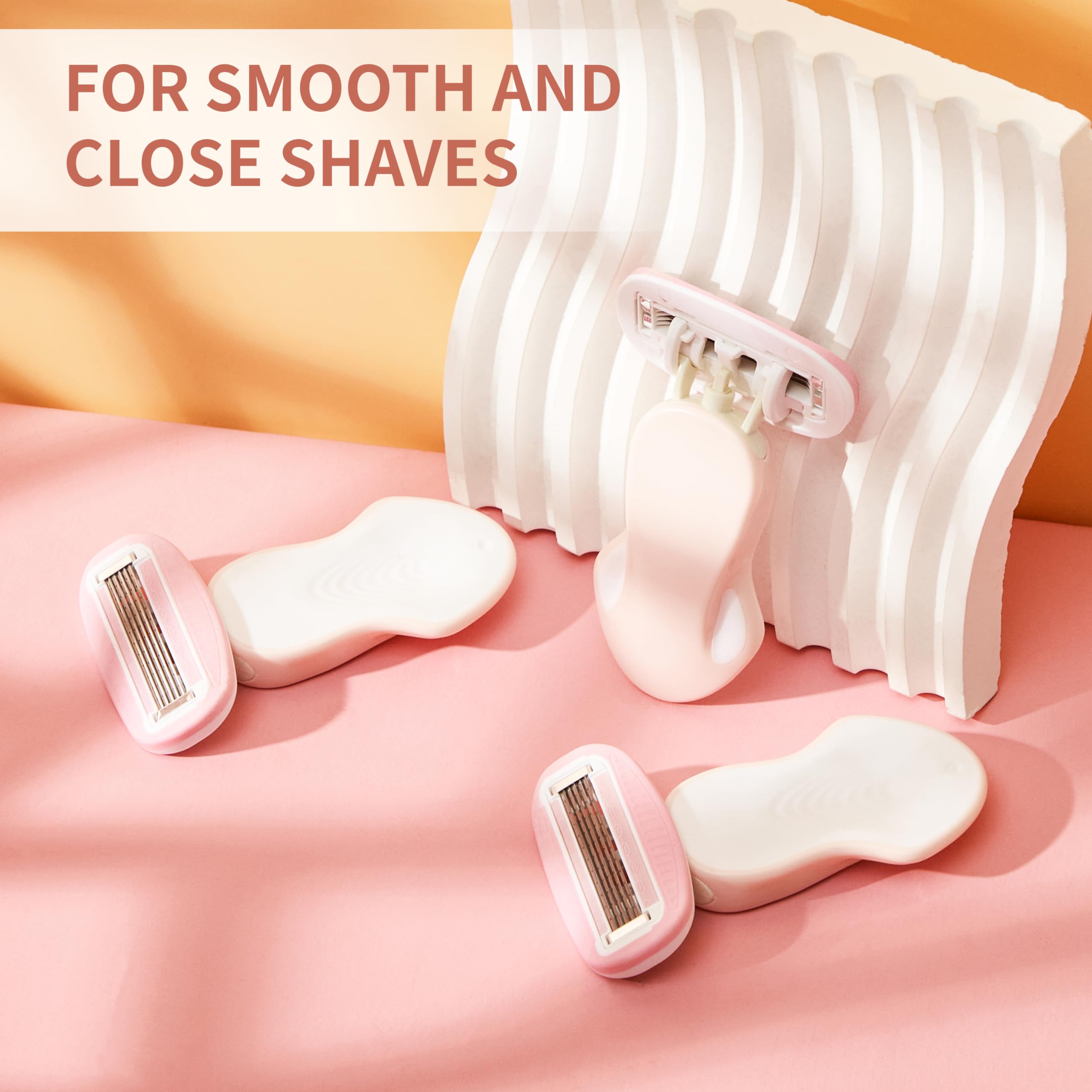 BeautyGlow Mini Rasierer für Frauen, Extra Smooth On The Go Rasierer mit 1 Griff + 5 Klingen Nachfüllungen + 2 Reiseetui, Tragbarer Körperrasierer für Rasur und Haarentfernung (Rosa)