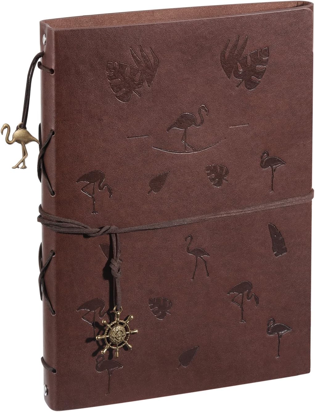 XIUJUAN Photo Album Scrapbook Vintage Leather Black Page Memory Book Wedding Guest Book Memory Book, Christmas Valentines Birthday Gift Keepsake Anniversary Present for Women Her Girls, Flamingo Brown