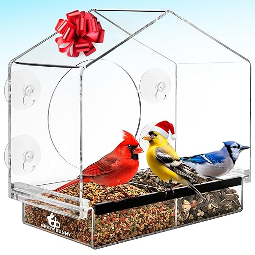 Window Bird Feeder with Strong Suction Cups - Gifts for Grandma Bird Watching Gifts for Grandpa Backyard Birding (Large House)