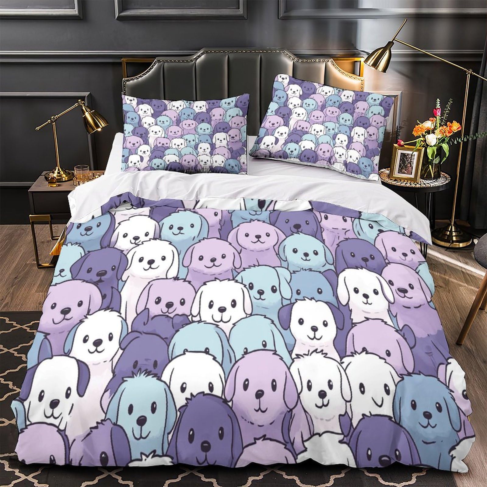 Housse de couette chiot 3D imprimé linge de lit 3 pièces microfine 260x220