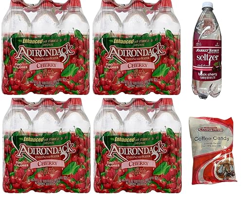 Adirondack - Bebida mejorada con sabor a fruta de cereza, 16.9 onzas líquidas (paquete de 4) + Water Seltzer Black Cherry 1 litro, 33.8 onzas