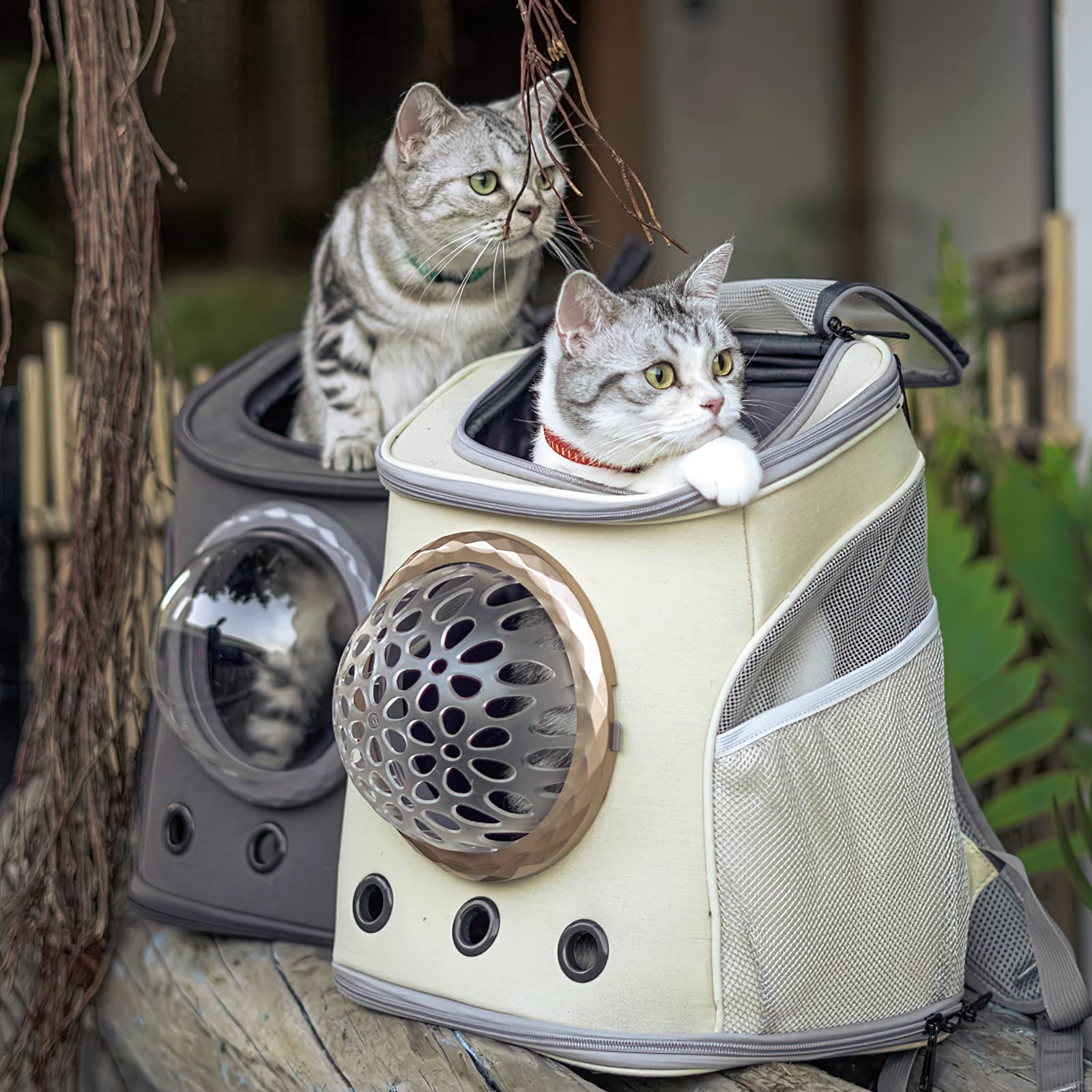 Galatée Mochila para Gatos, Mochila para Mascotas con Cápsula Espacial Ventilada, Mochila para Perros con Diseño Ventilado, Mochila Plegable Portátil para Mascotas(Caqui)