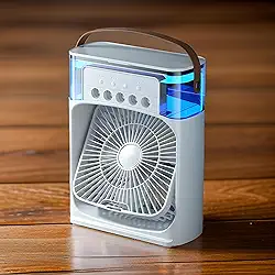Mini Ventilador Climatizador De Ar Portátil, Umidificador Com Reservatório De Água, 3 Velocidades, Luz LED RGB, Bivolt, Ideal Para Casa, Escritório, Viagens, Marca VARENZIA