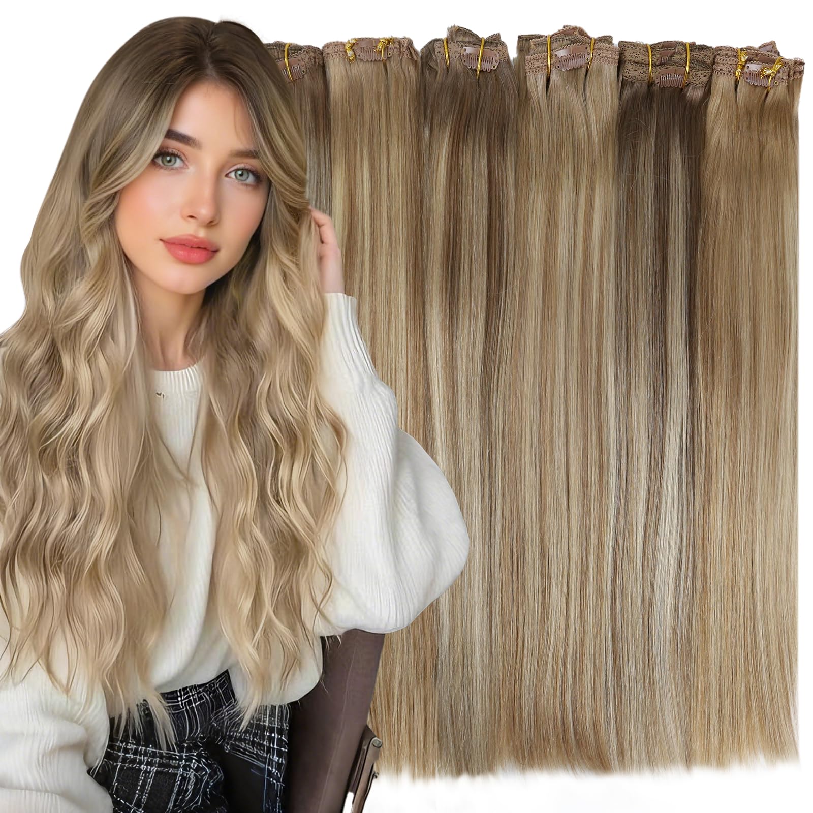 Moresoo Clip in Extensions Echthaar Haarverlängerung Echthaar Extensions Clip
