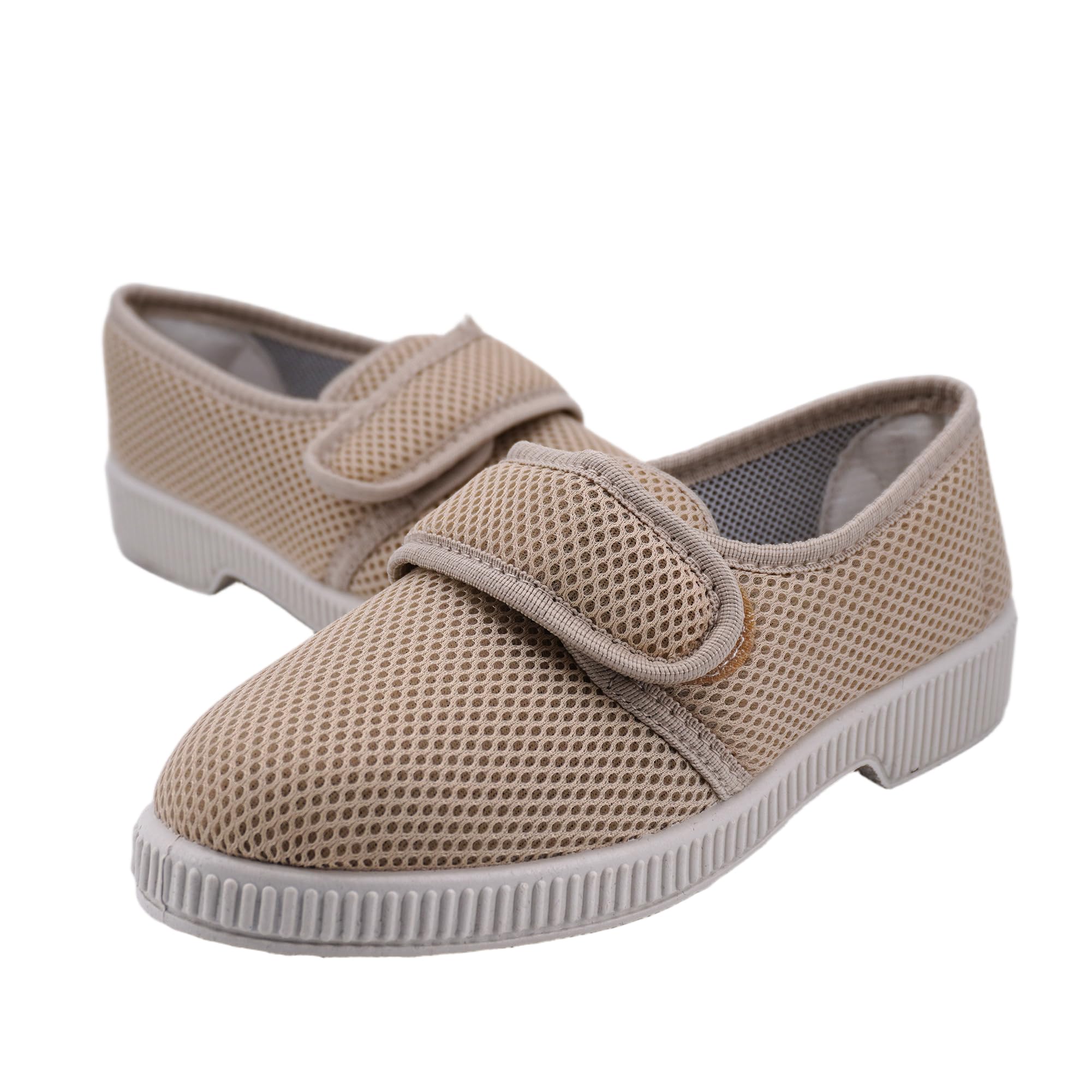 JOMIX Chaussons Femme à Scratch Maille Respirante Ouverture Large Légers Confortables Semelle Antidérapante pour Parquet Carrelage Idéals Pieds Sensibles Senior Maison