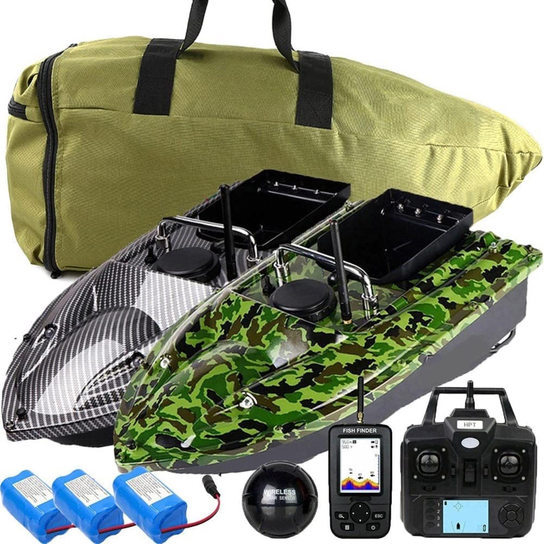 GPS Esca da pesca barca Speedboat con LCD Fishfinder e sensore sonar, include borsa e batteria