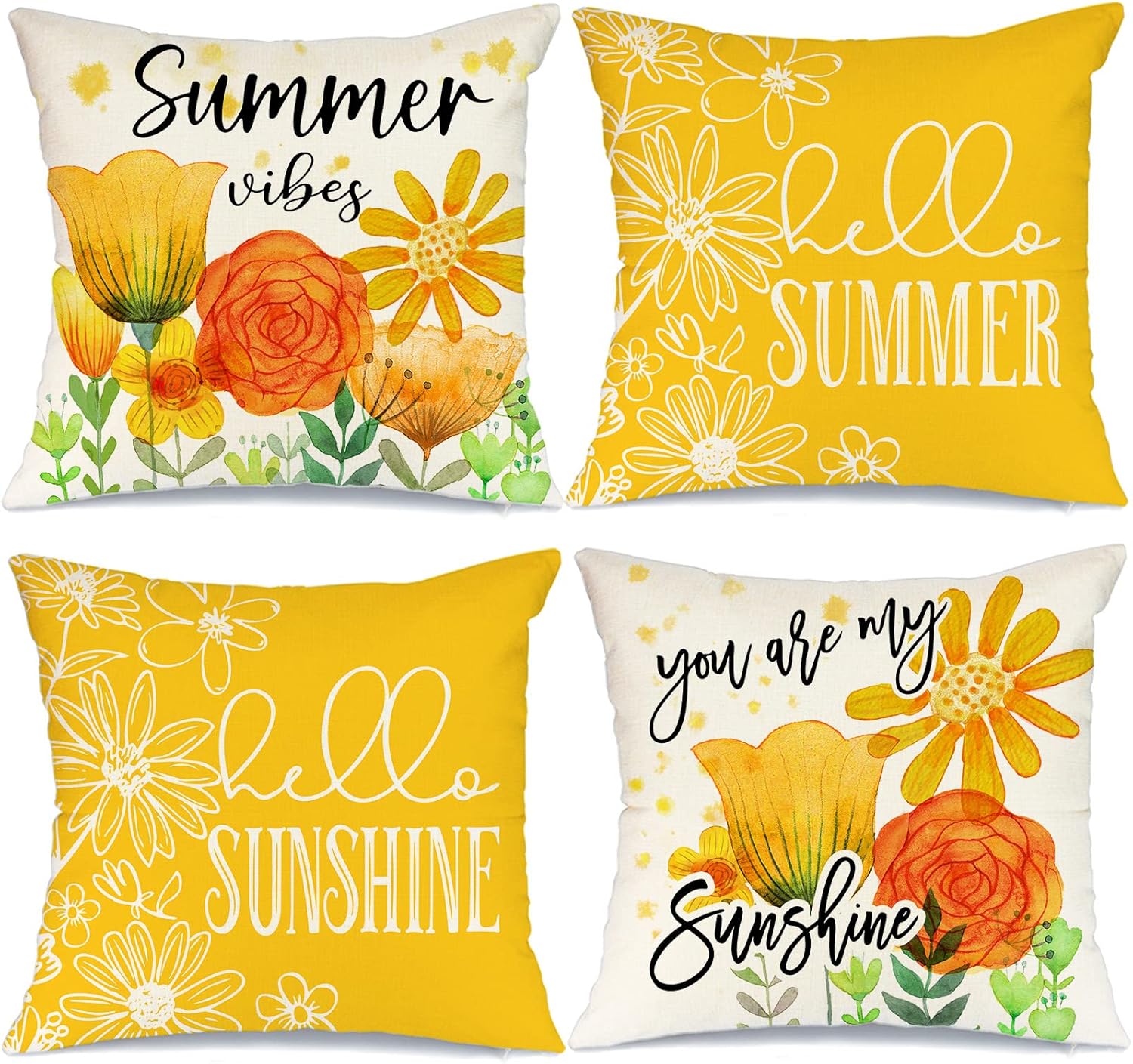 GEEORY Summer Pillow Covers 18x18 Inch Set of 4 Summer