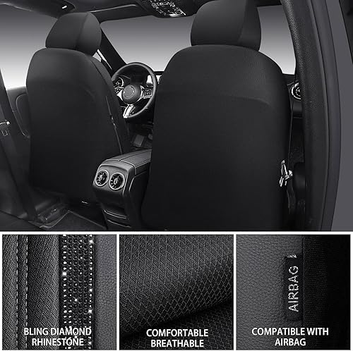 Miniatura 99 de CAR PASS Funda de asiento trasero de cuero y diamantes de imitación brillantes, impermeable, diseño de diamante brillante, ajuste universal, tiras