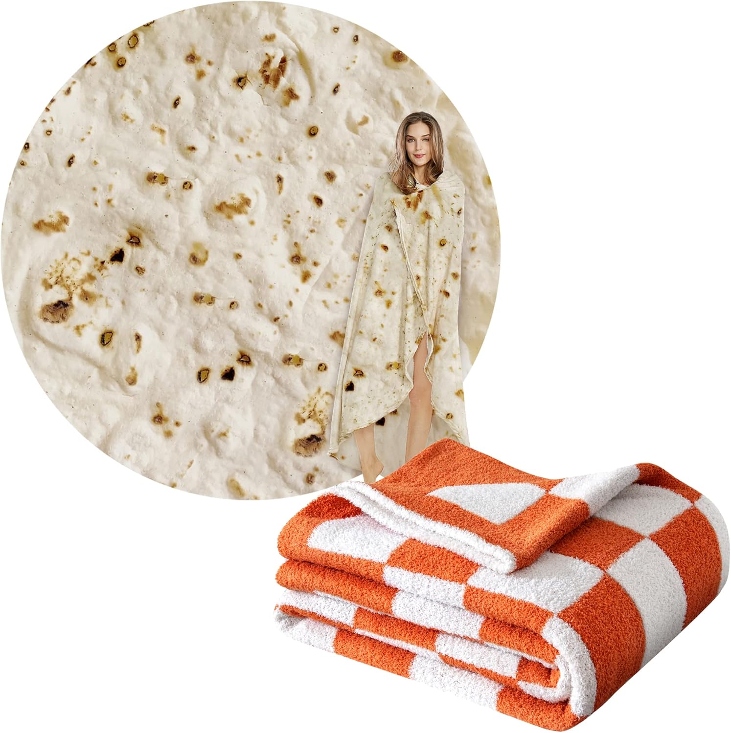 SeaRoomy Throw Blanket, Super Soft Burritos Tortilla and Checkerboard Blanket Warm