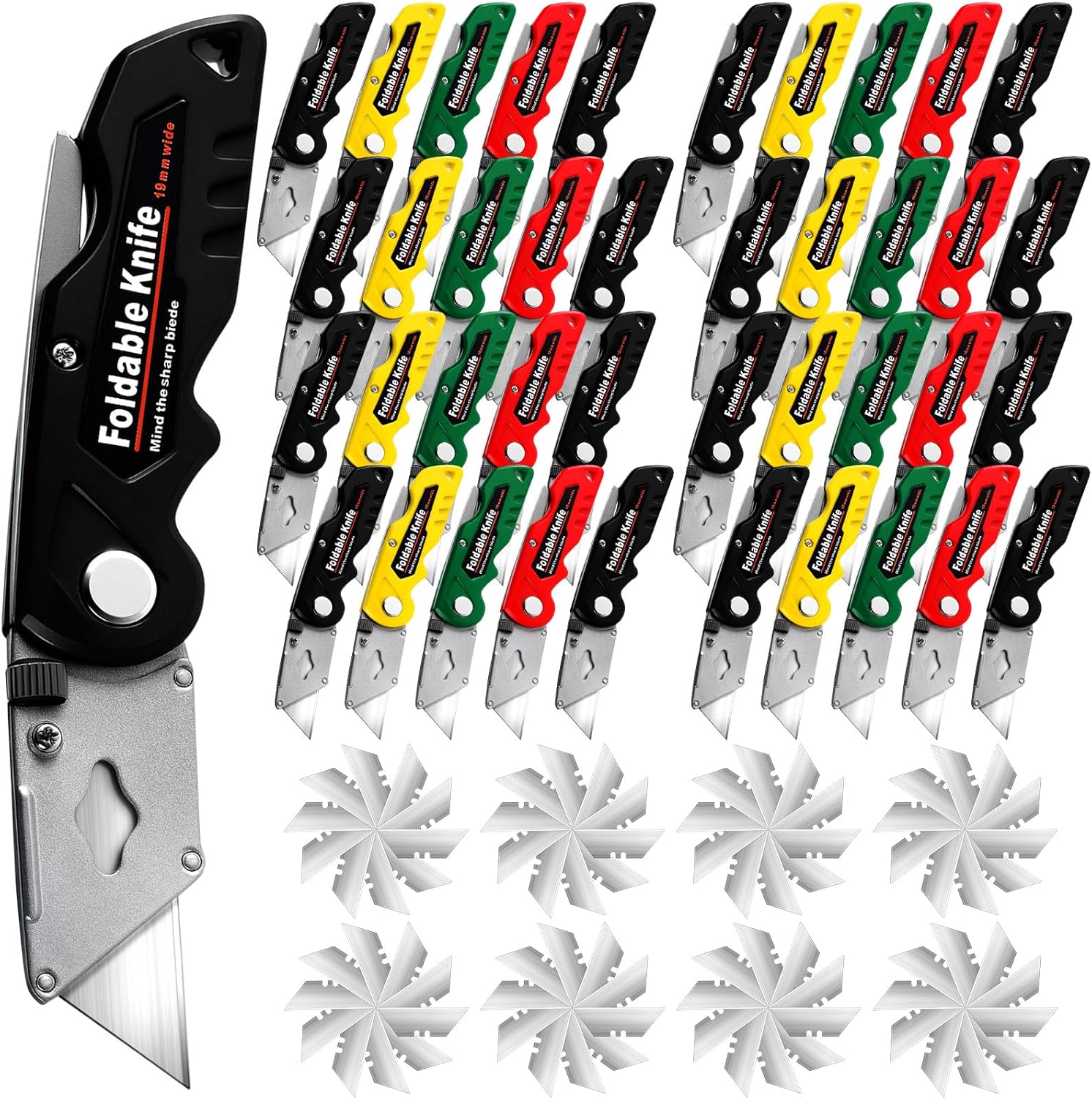 Therwen 80 Pcs Folding Utility Knives Bulk with 160 Replacement Blades Heavy Duty Box Cutter with Safety Lock Folding Utility Razor Knives Retractable Mechanism Paper Cutter, Multicolor