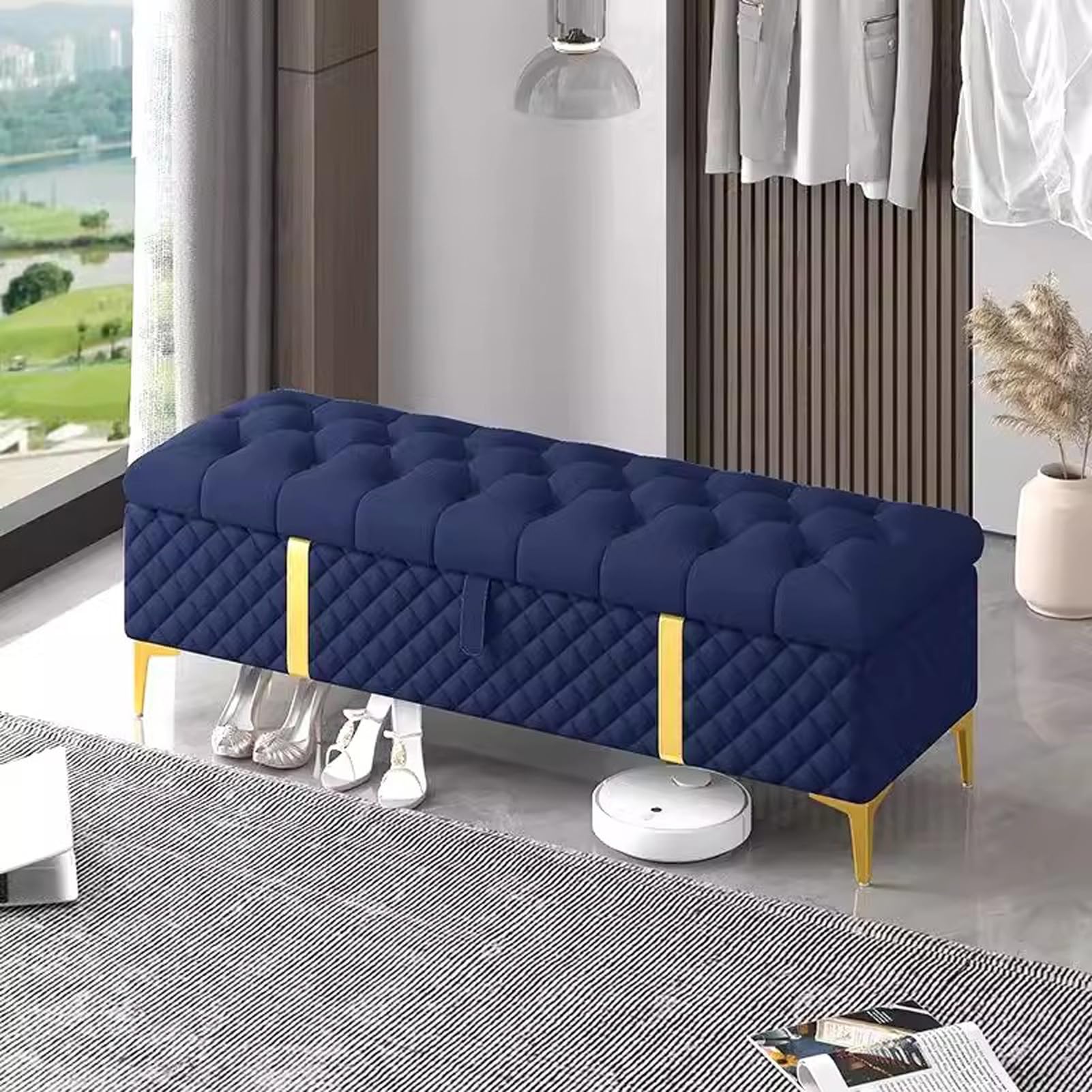 Banc de rangement ottoman avec siège rembourré pour bout de lit et salon