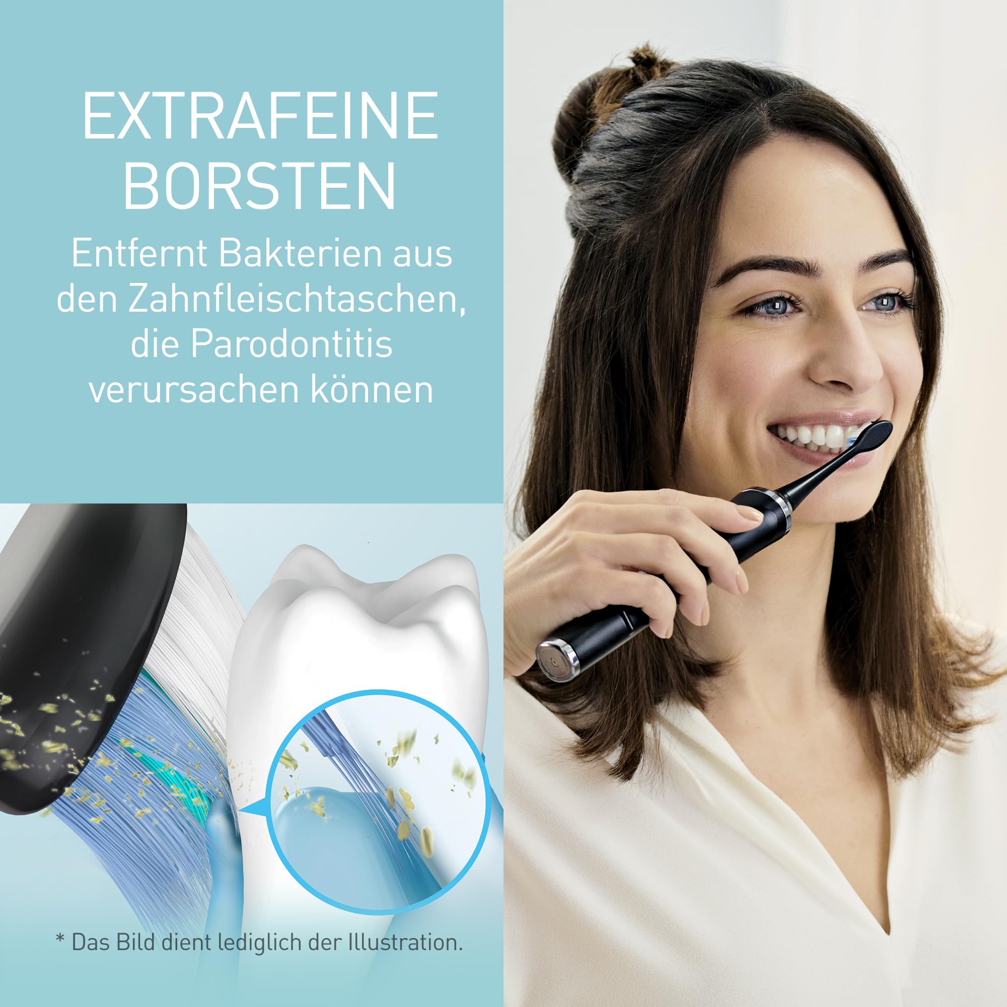 Panasonic EW-DP52-K803 Wiederaufladbare elektrische Zahnbürste, extrafein, Multi-Fit, Anti-Verfärbung, Spitzen- & Silikonbürsten, Ladestation, Schallvibration, LED-Anzeige, 90 Min Laufzeit, Schwarz