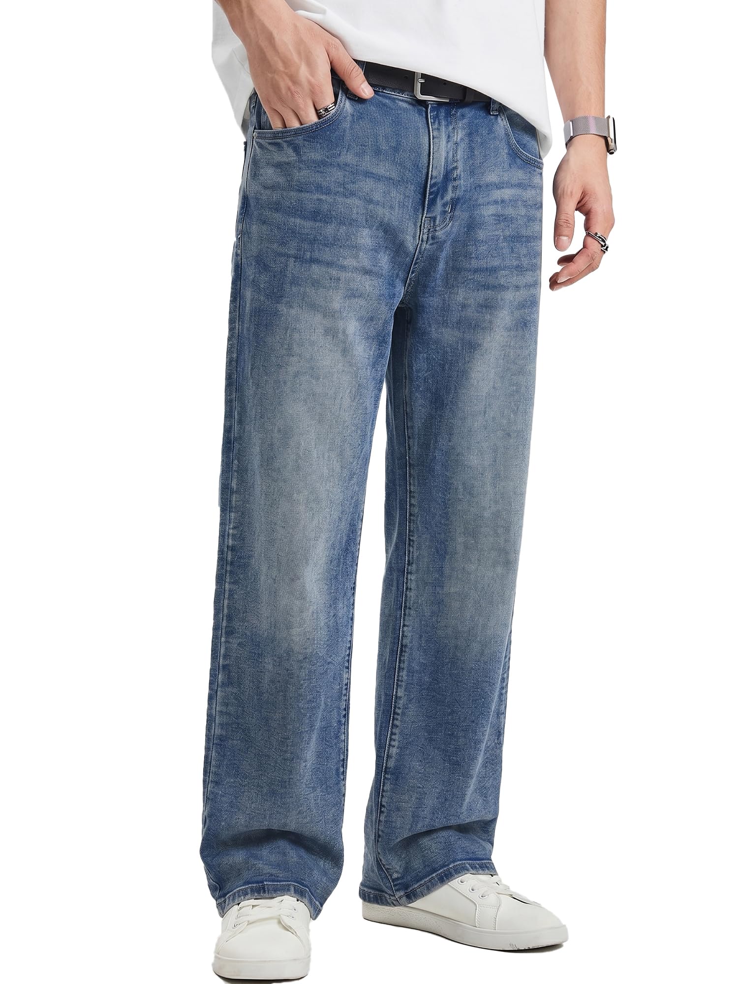 JMIERR Jeans Herren Baggy Baumwolle Vintage Stretch | Bequeme Baumwolle,Weites Bein,Freizeithosen,5-Pocket-Design, Loose Fit,Y2K, Hip Hop,Streetwear,Alltag und Casual